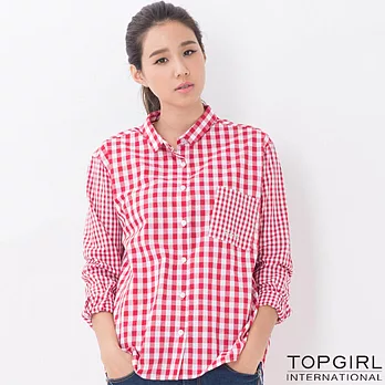 【TOP GIRL】長版格子襯衫M紅格
