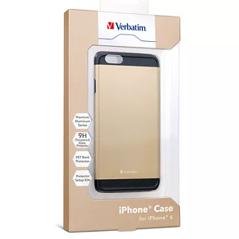 Verbatim 威寶 iPhone 6 4.7吋 鋁合金手機保護殼(附贈9H鋼化玻璃螢幕保護貼)-金色