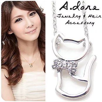 【A.dore】貓咪派對˙蝴蝶結晶鑽項鍊-星河銀