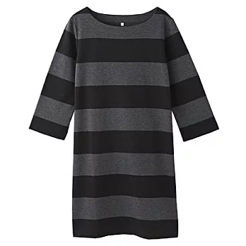 [MUJI 無印良品]女棉混彈性橫紋洋裝S黑橫紋