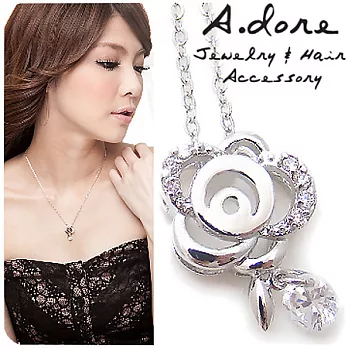 【A.dore】克萊絲特玫瑰˙水晶鑽石項鍊(星河銀)