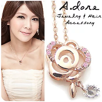 【A.dore】克萊絲特玫瑰˙水晶鑽石項鍊(玫瑰金˙粉晶鑽)