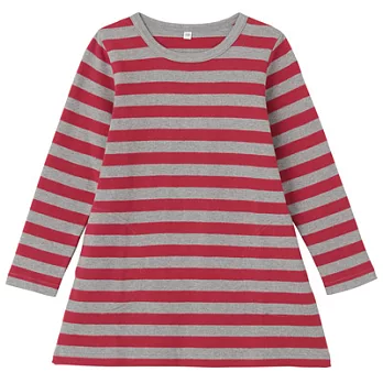 [MUJI 無印良品]兒童有機棉起毛柔滑橫紋長版衫110紅橫紋