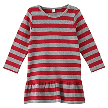[MUJI 無印良品]幼兒有機棉起毛柔滑橫紋長版衫80紅橫紋
