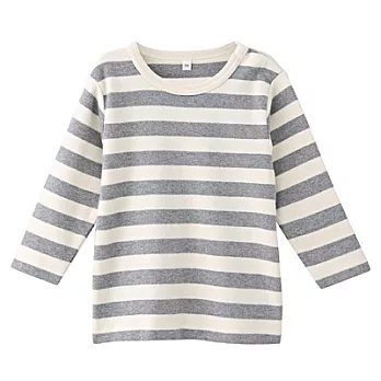 [MUJI 無印良品]幼兒有機棉起毛柔滑橫紋長袖T恤80灰橫紋