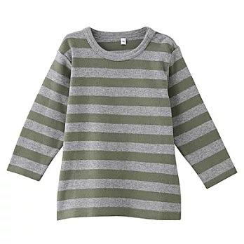 [MUJI 無印良品]幼兒有機棉起毛柔滑橫紋長袖T恤90橄欖綠橫紋