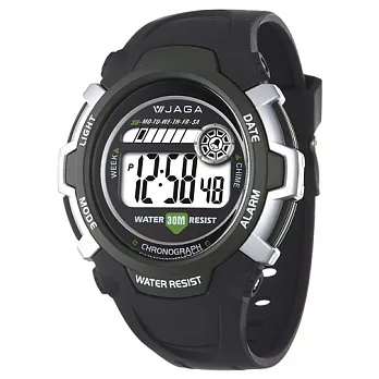 JAGA捷卡 M369超亮冷光防水電子錶(黑墨綠)
