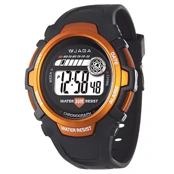 JAGA捷卡 M369超亮冷光防水電子錶(黑橙)