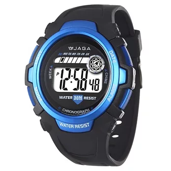 JAGA捷卡 M369超亮冷光防水電子錶(黑藍)