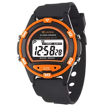 JAGA捷卡 M267防水多功能運動電子錶黑橙