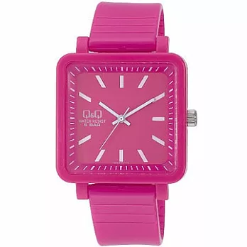 Q&Q星辰副牌方型多彩時尚錶粉紅色