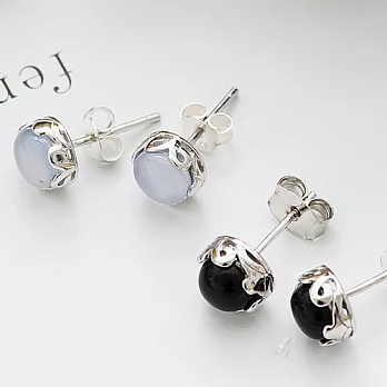 【安珂ECO正韓飾品】古典精製花邊瑪瑙石 925純銀耳環(2色)沉穩黑