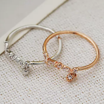 【安珂ECO正韓飾品】層次波形鑽墜小鑽 戒指(2色)#4尾戒銀