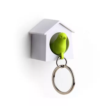 QUALY 迷你雀兒哨匙圈(白屋+綠鳥)