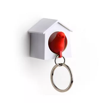 QUALY 迷你雀兒哨匙圈(白屋+紅鳥)