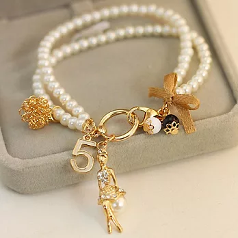 A+ accessories 經典數字5芭蕾女孩晶鑽雙層珍珠手鍊