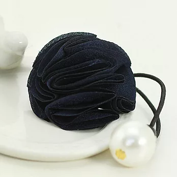 A+ accessories 韓國玫瑰花絹紗珍珠雙拼髮圈 (深藍)