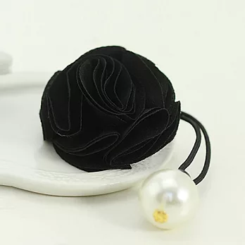 A+ accessories 韓國玫瑰花絹紗珍珠雙拼髮圈 (黑)