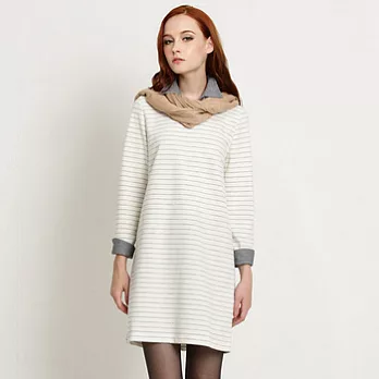 【GIVORS】可拆襯衫領條紋連身裙M白