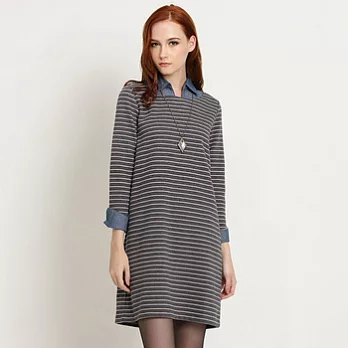 【GIVORS】可拆襯衫領條紋連身裙M炭灰