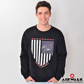美國AIRWALK -盾牌刷毛圓領TM黑