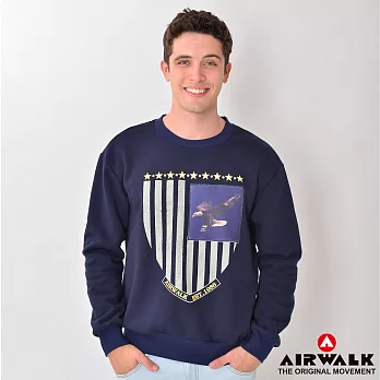 美國AIRWALK -盾牌刷毛圓領TM藍