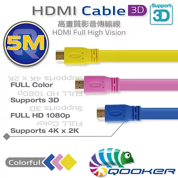 酷可-HDMI-1.4版-3D高畫質傳輸線(扁平線-5M)-藍色