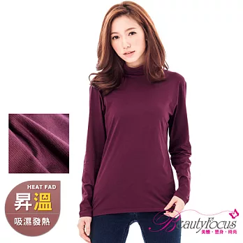 BeautyFocus台灣製女吸濕保暖發熱衣(立領款)3834素面紫紅色XL