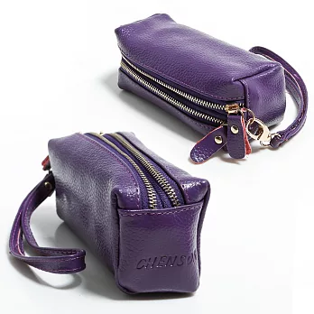 真皮錢包 雙拉鍊 雙層多功能零錢鑰匙包 女 CHENSON 紫(W00003-U)