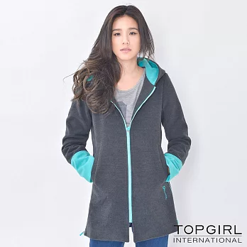 TOP GIRL-連帽撞色長版外套S鐵灰