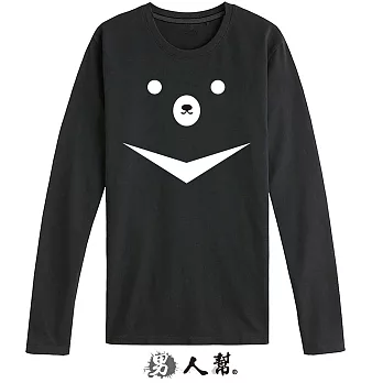 【男人幫 】【極簡黑白熊白點眼長袖純棉T恤 】領口加厚版黑色XS號