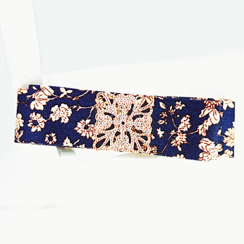 【PinkyPinky Boutique】日本風印花金片蝴蝶結髮夾(藍色)