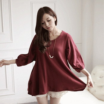 ROSE。韓系甜美刷毛寬袖洋裝 酒紅系