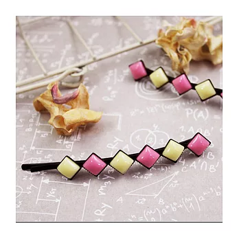 韓版馬卡龍雙色方形壓夾粉紅搭黃