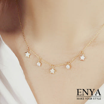 Enya★璀璨溫柔水鑽星星項鍊白色