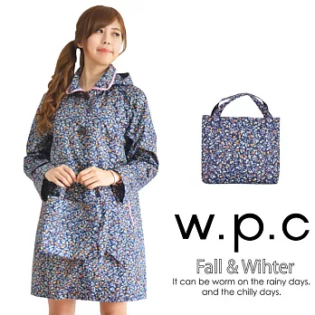 日本狂賣【w.p.c.】碎花滾邊款。時尚雨衣/風衣R1021(深藍碎花)