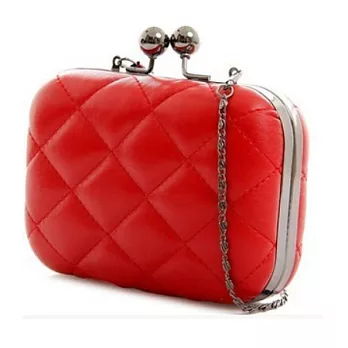 A+ accessories 法式歐風小香款菱格紋鍊條斜跨小包 (共3色可選)紅色