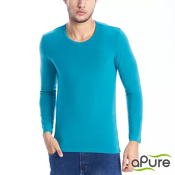【aPure】feHot發熱衣 男圓領毛羽發熱衣-沉穩綠L沉穩綠