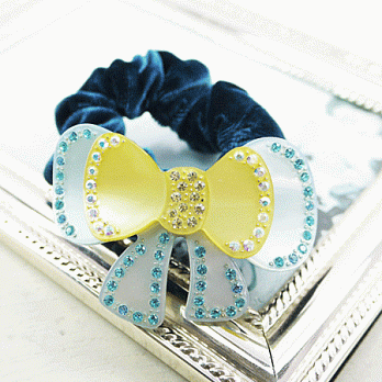 【Haface髮飾】馬尾 蝴蝶結水鑽髮束(藍綠色)