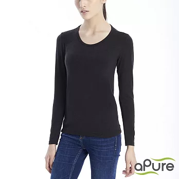 【aPure】feHot發熱衣 女圓領柔感發熱衣-神秘黑L神秘黑