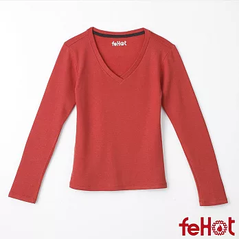 【aPure】feHot發熱衣 女V領修身保濕發熱衣-熱情紅S熱情紅