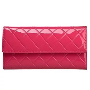 A+ accessories亮皮菱格紋三折女用長夾 (4色可選)玫紅色