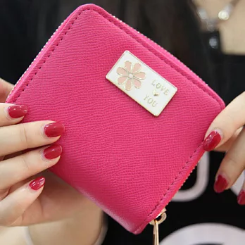 A+ accessories可愛花朵十字紋拉鍊女用短夾 (5色可選)玫紅色