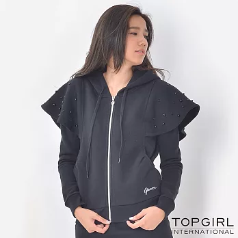 TOP GIRL-小斗篷連帽套裝-上身S黑