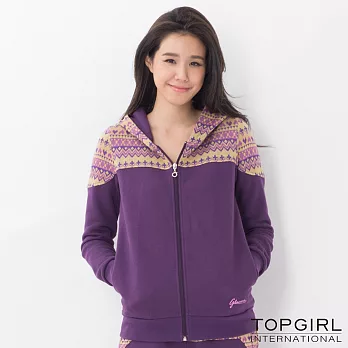 TOP GIRL-提花拼街連帽套裝-外套M紫