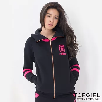 TOP GIRL-撞色連帽休閒套裝-上身M黑