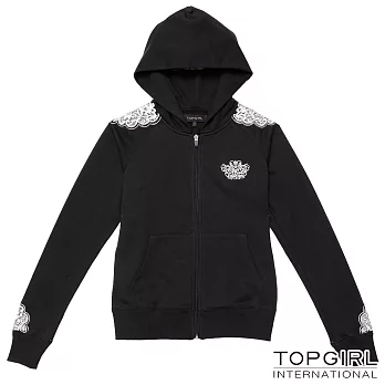 TOP GIRL-蕾絲連帽休閒套裝-外套S黑