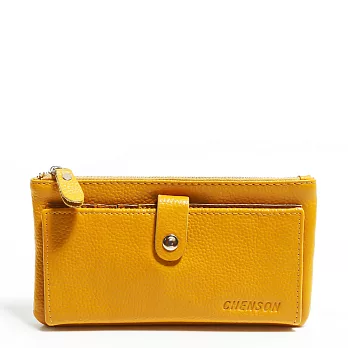 真皮 錢包 可放手機 獨立零錢拉鍊 翻蓋兩折真皮長夾 CHENSON黃(W08110-L