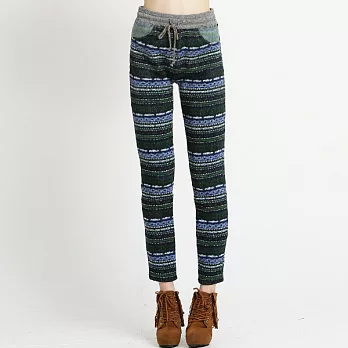 【maca】異國風圖騰磨毛休閒褲L綠