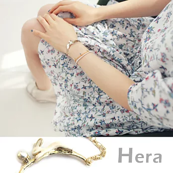 【Hera】赫拉 立體跳躍小兔珍珠Ｃ型手鍊/手環(氣質白)